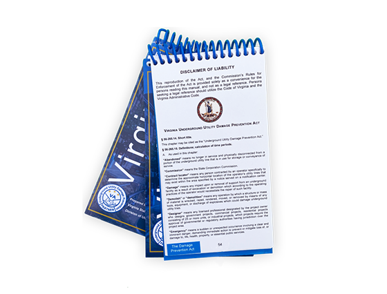 Virginia Professional Excavators manual cover with open page example