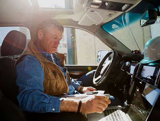 Foreman working from truck